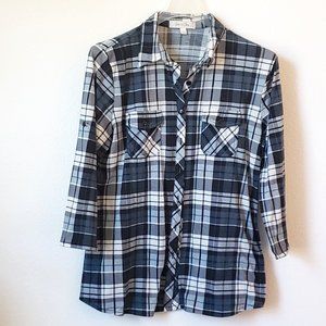 Eden & Oliva Plaid Blue blouse, Size L